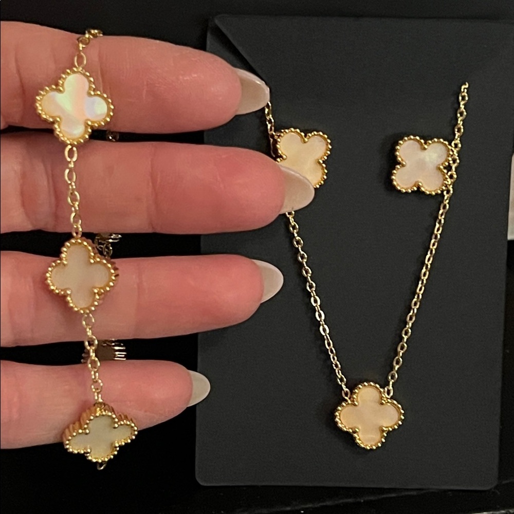 Elegant Gold and Cream Clover Earrings